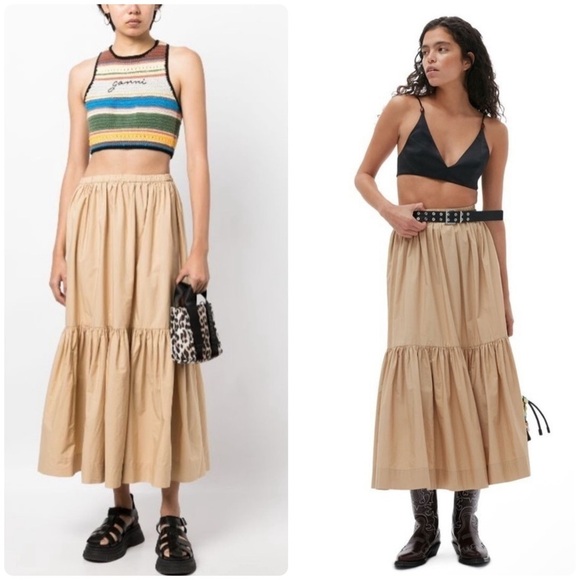 New! Ganni Flounce Tiered Organic Maxi or Midi Skirt ✨ NWT!